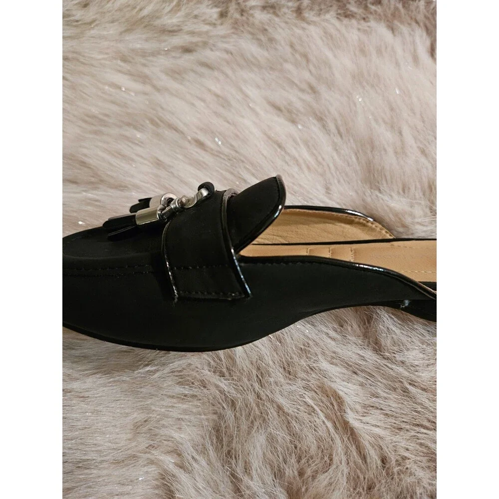 Adrienne Vittadini Saige Black Slip On Tassel Loafer Mule Sz 7.5 Still Online